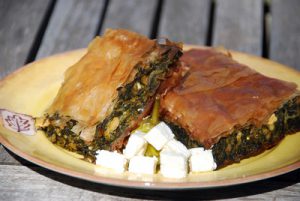 Filo with spinach on a plate